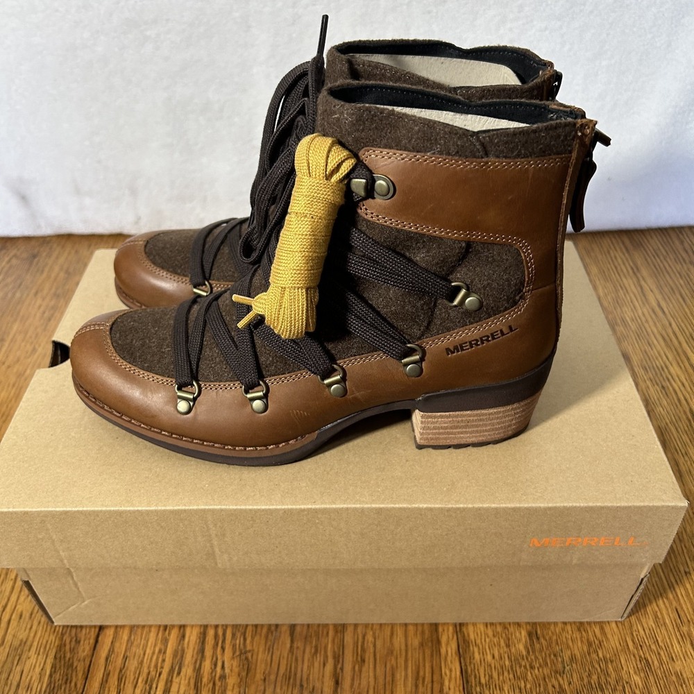 Merrell Womens Size 9.5M Shiloh II Warm Oak Brown Leather Boots